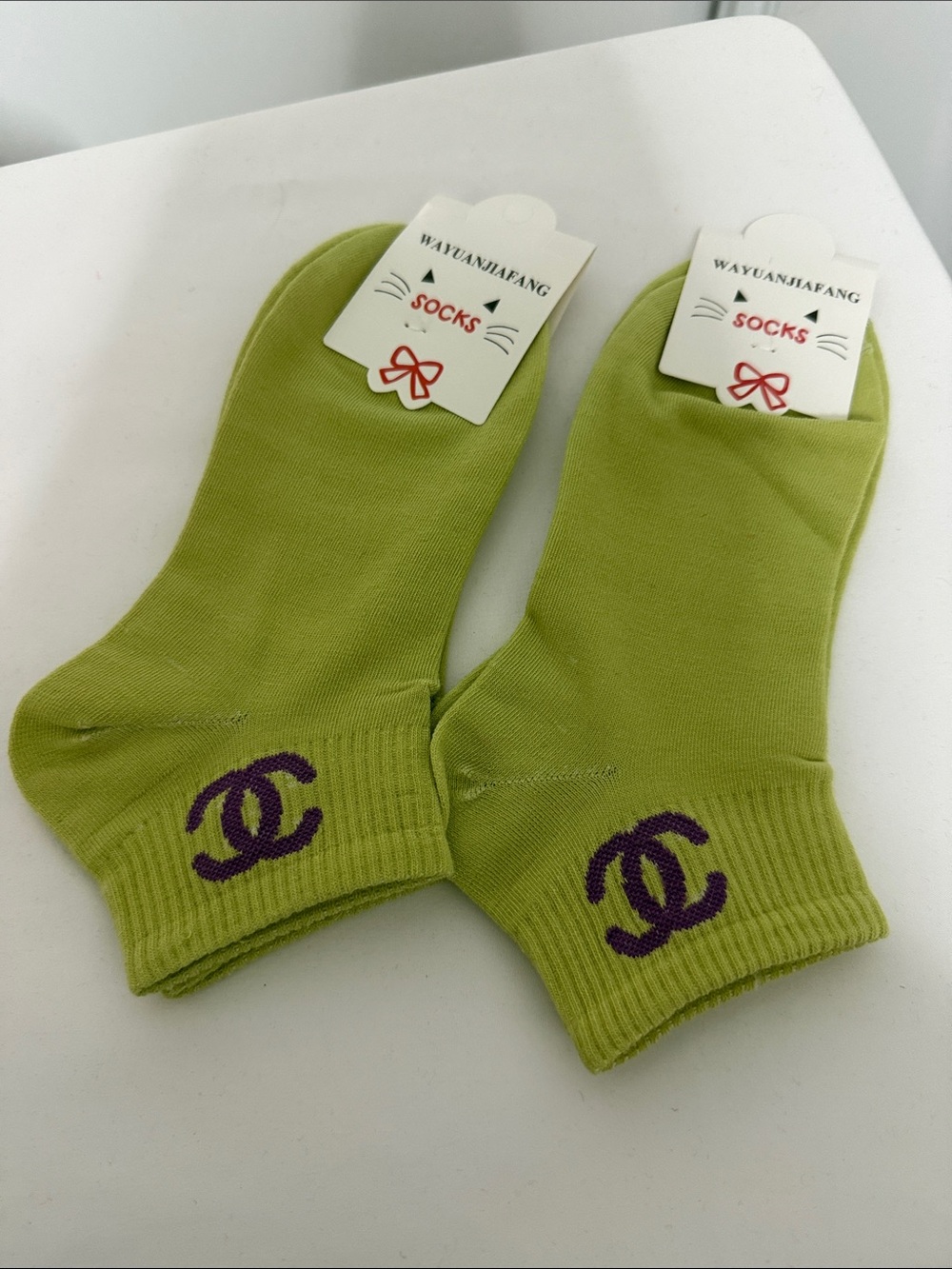 Green Ankle Socks with Purple Logo -
